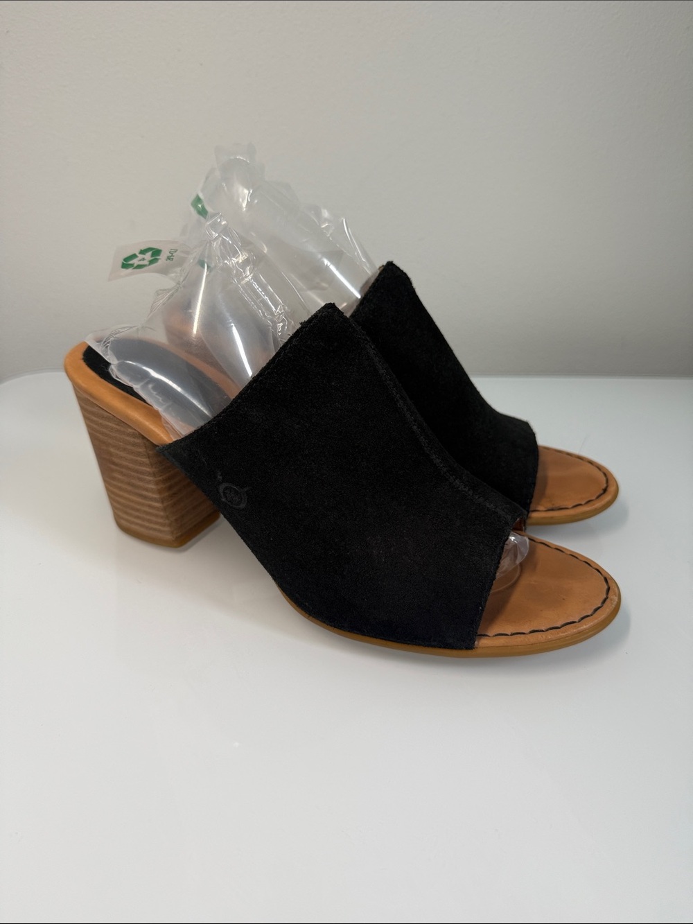 Born Black Suede Peep-Toe Heeled Slip-on Mule Sandals - Size 10